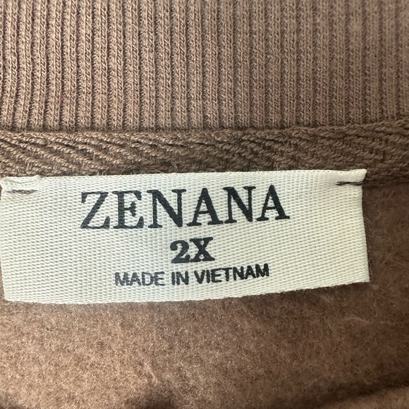 Zenana High Low Crewneck Sweatshirt Womens Plus 2X Brown‎ Pockets Mocha - Picture 7 of 14